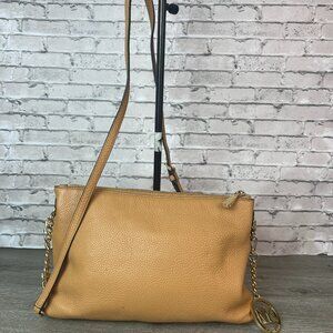 Michael Kors Jet Set Peanut Leather Gold Chain Top Zip Messenger Bag
